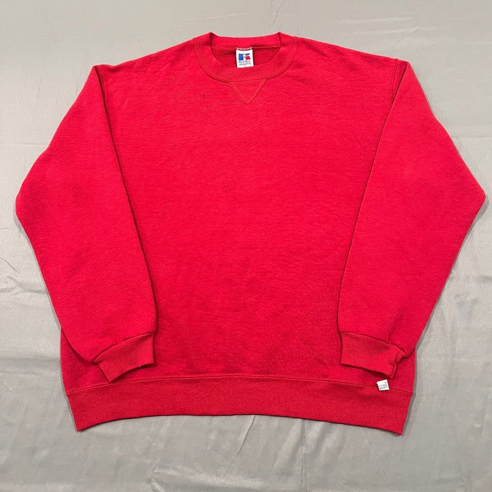 Vintage Russell Athletic Sweatshirt Red Made in USA Blank Crewneck 90s Large